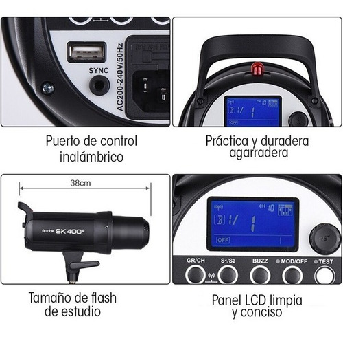 Kit De Iluminación De Estudio 400 Watts Godox Sk400ii-e Estructura Negro Luz Blanco Cálido