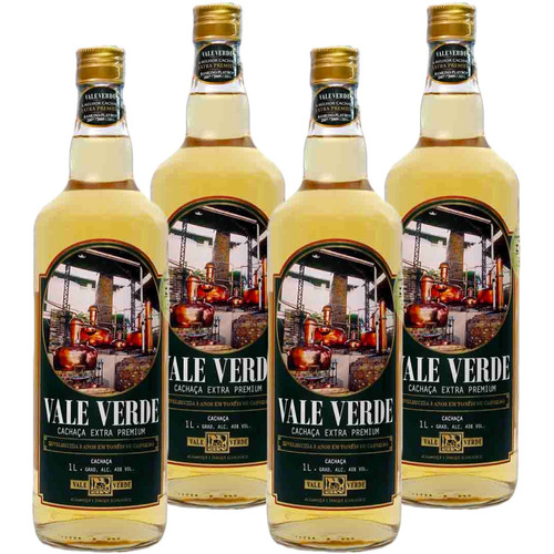  Kit 4 Unid Cachaça Vale Verde Extra Premium 1000ml