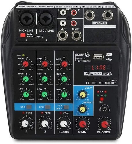 Consola Mixer Mezcladora Sonido 4 Canales A4 Bluetooth Graba