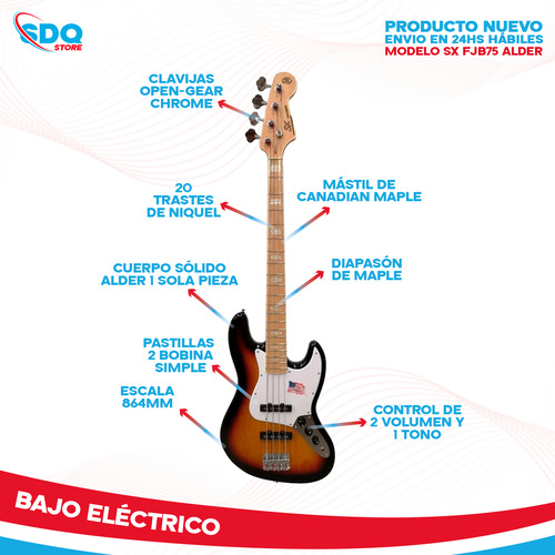 Bajo 4 Cuerdas Eléctrico Sx Jazz Bass American Alder