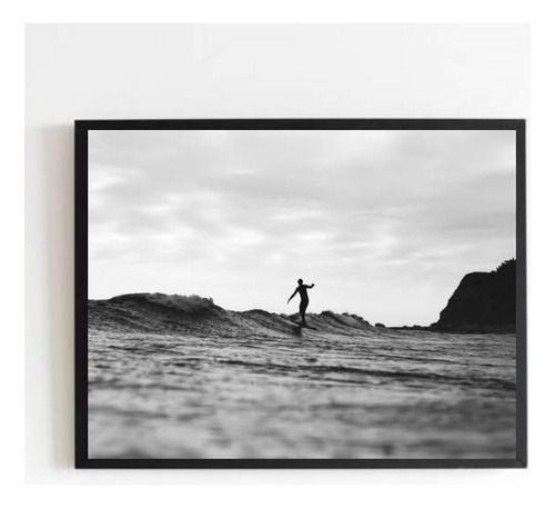 Quadro Fotografia Surfista 33x24cm - Com Vidro Moldura Preta