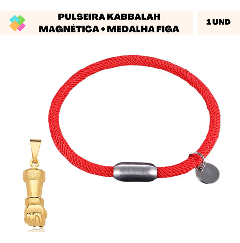 01 Pulseira Kabala Executive Medalha Magnetica + Figa