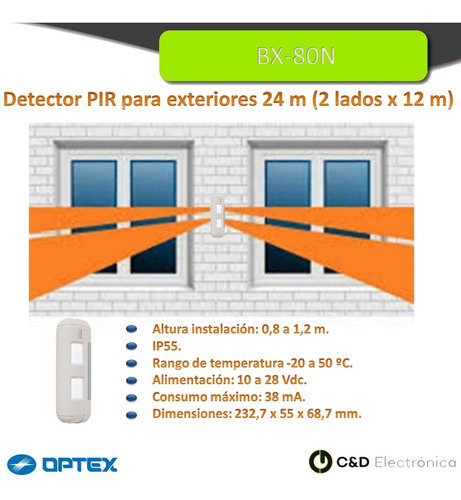 Imagen 2 de 6 de Detector De Exterior Optex Bx-80n Cobertura 24 Metros