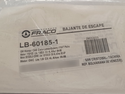 Empacadura Bajante Fiat Palio 1.8 4l (05-08)
