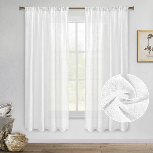 Cortinas Transparentes De Lino Sintético, Color Blanco...