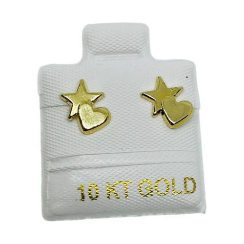 Broquel De Corazon Con Estrella Liso De Oro 10k Garantizado