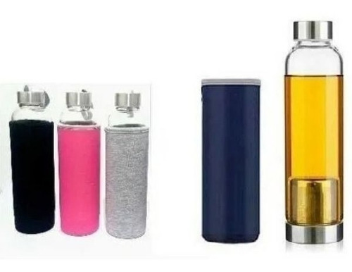 20 Garrafas Vidro Capa Neoprene Infusor Chá Com Alça Atacado