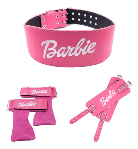 Faja Para Gym+ Straps + Grilletes Piel Bordada Barbie
