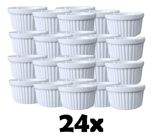 Kit Com 24 Ramekin Porcelana Branca 210ml Hotel Restaurante Cor Branco Canelado