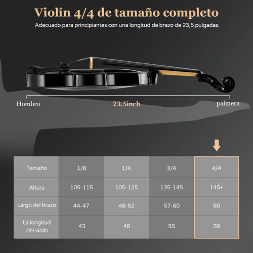 Violin Acustico 4/4 Profesional Con Estuche Y Arco Y Accesorios Color Negro AMOLORIA