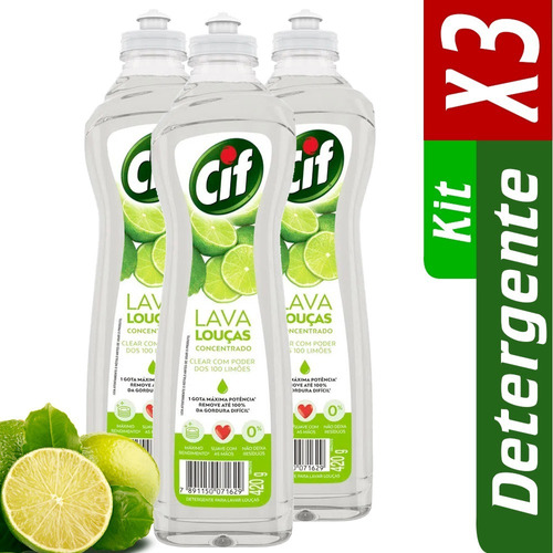 Kit Com 3 Detergentes Concentrado Cif Clear 100 Limoes 420ml