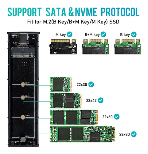 Carcasa M2 Ssd Carcasa Nvme Adaptador Ssd M.2 A Usb Para Nvm