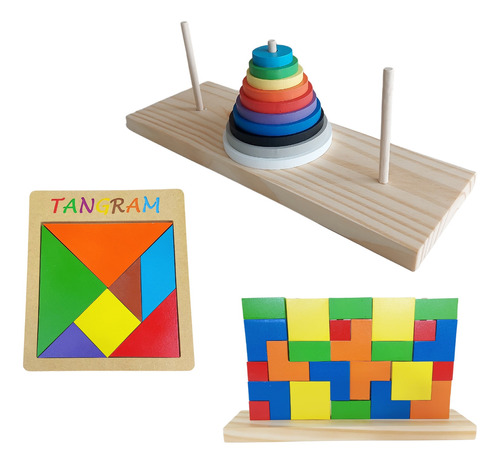 Kit Jogos Torre De Hanói Tangram E Tetris Vertical