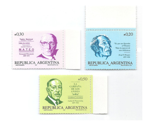 Argentina 1657/9 Gj 2363/5 Variedades Clasificadas Mint Joya