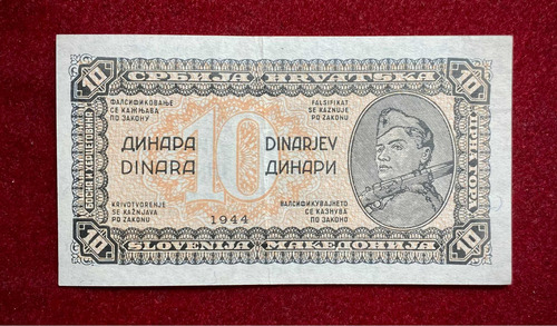 Billete 10 Dinara Yugoslavia 1944 Pick 50 (Usado)