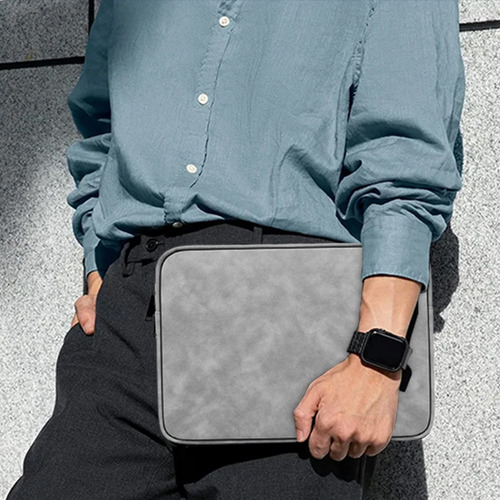 Funda Protectora Laptop Impermeable Alta Calidad Pu Piel Gris Oscuro 14 Pulgadas
