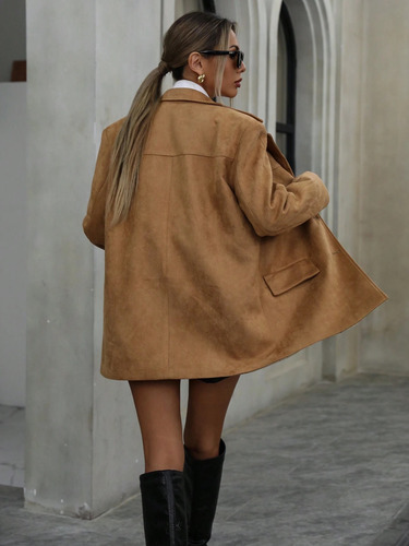 Saco Blazer Oversize Gamuzado Shein