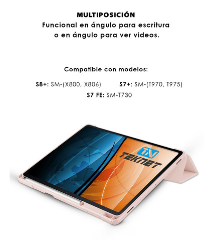 Funda Delgada Clear Para Samsung Galaxy Tab S7+ T970 12.4 Color Rosa