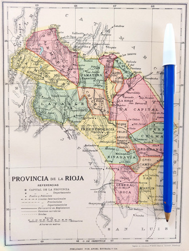 Antiguo Mapa Color 1926 La Rioja Ferrocarriles Plano (Usado)