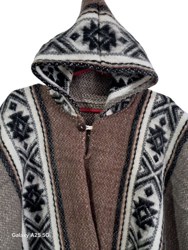 Poncho Lana Oveja Natural Tejido Artesanal Gorro Térmico #3