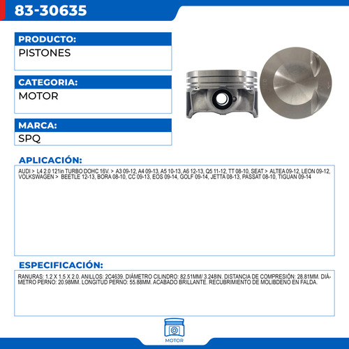 Juego De Pistones 00 Audi A5 2010-2013 L4 2.0