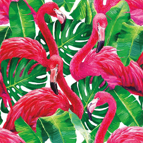 Papel De Parede Menina Tropical Flamingo Folhas Verdes 12m