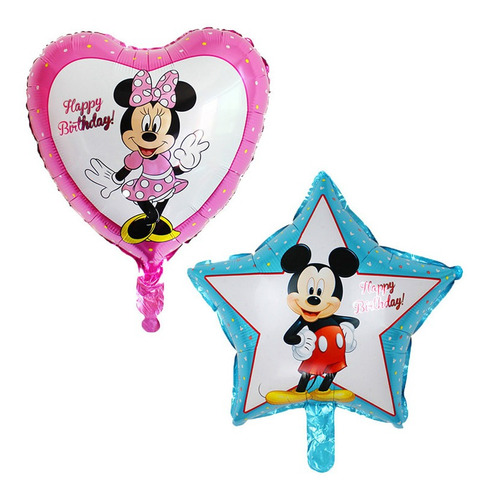 Globo Mickey O Minnie 45 Cms Paq. 5 Piezas Feliz Cumpleaños