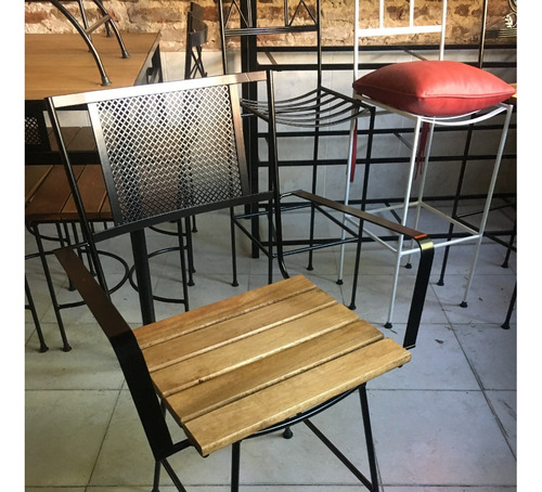 Imagen 5 de 9 de Sillon De Hierro Retro 40cm + Brazos Chapa Y Madera Deck