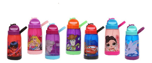 Termo Contenedor Botella Agua Para Niños Con Popote 450ml Color Princesas