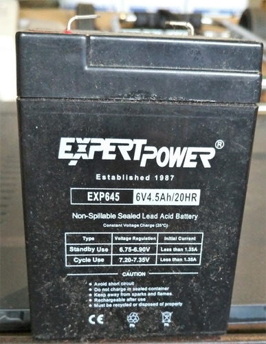 Bateria 6 Volts 4,5 Ah/20 Horas Expert Power Nueva