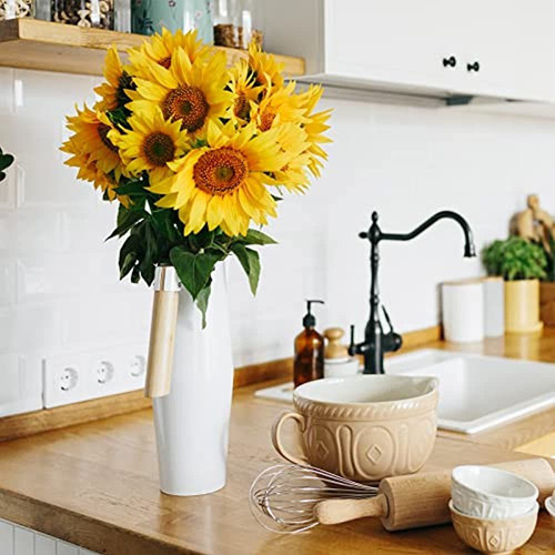 Cewor 10pcs Girasoles Artificiales Con Seda De Tallo Largo D