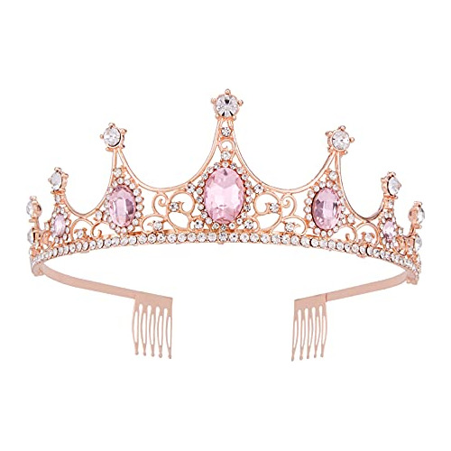 Tiara De Oro Rosa Cristal Rosa, Diadema Barroca Vintage...