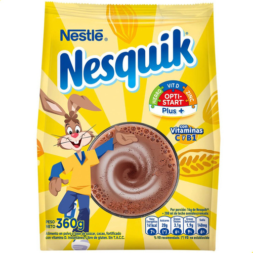 Imagen 1 de 6 de Nesquik Chocolate 360g Cacao En Polvo Bebida Chocolatada