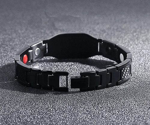 Imagen 4 de 6 de Pulsera Magnetica Acero Titanio Terapia Imanes Black Hombre