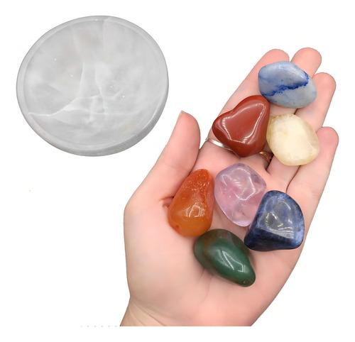 Tigela De Selenita Natural 10cm Kit De 7 Pedras Dos Chakras