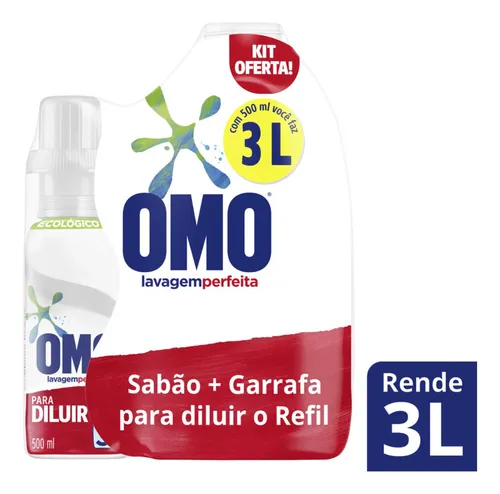 Kit garrafa para diluição e lava roupas concentrado para diluir lavagem perfeita 500ml Omo