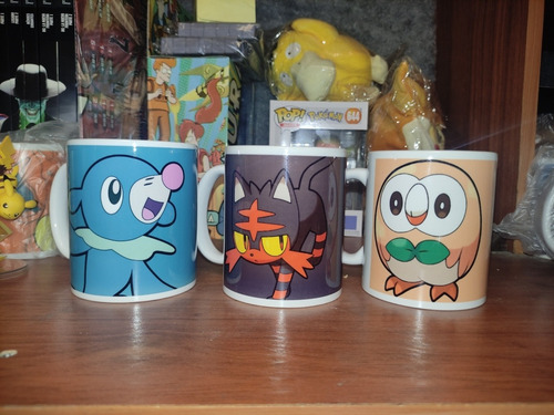 Imagen 1 de 1 de Tazas Pokemon Set Iniciales Alola Litten Rowlet Popplio