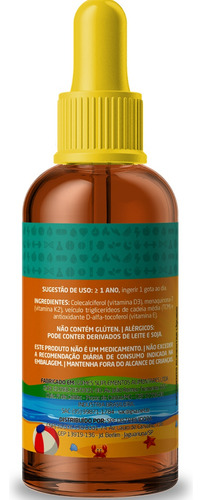 Vitamina Kids D3 E K2 Em Gotas 600 Doses 20ml - Uvits Sabor Sem Sabor