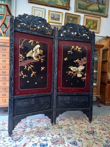 Manyantiques - Antiguo Biombo Chino Nacar Aves (Usado)