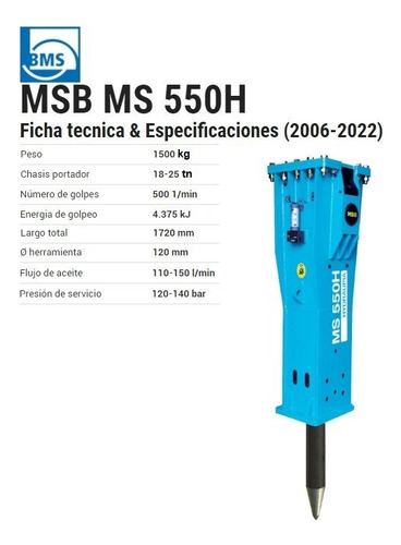 Martillo Hidráulico Msb Ms550h