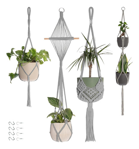 Paquete De 4 Colgadores De Macramé Para Plantas Nook Theory 