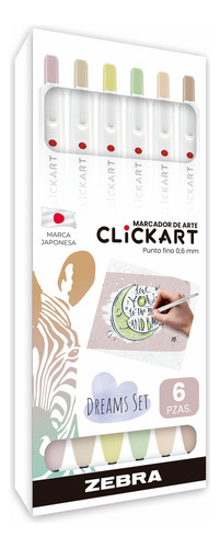 Zebra Marcador Retráctil Clickart Colores Pastel 6 Piezas Dreams Set