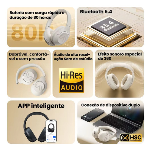 Fone Haylou S30 Over-ear Pro Hybrid Anc -43db 80h Bt 5.4 Cor Branco