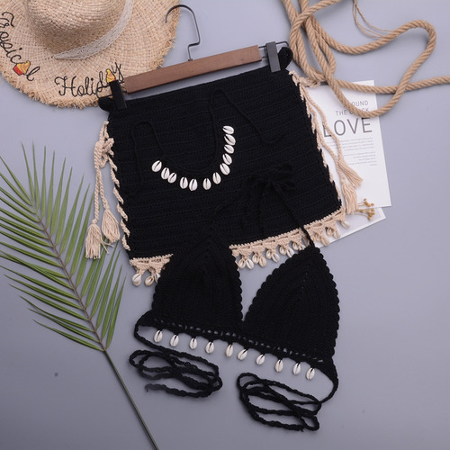 Conjunto De Bikini Mujer Shell Borla Crochet Bikini Top Play