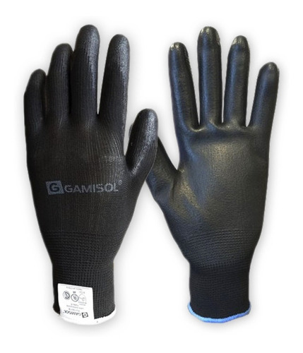 Guantes Poliéster Negro Bañado En Poliuretano  X 6 Pares