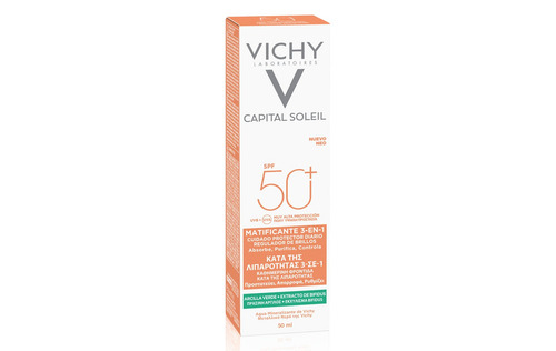 Imagen 1 de 4 de Protector solar Vichy Capital Soleil Matificante 3en1 en crema FPS50 x 50 ml
