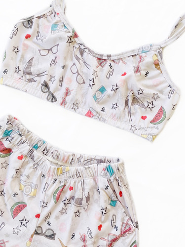 Imagen 4 de 5 de Pijama Tres Piezas Mujer Verano Short Musculosa Y Top.