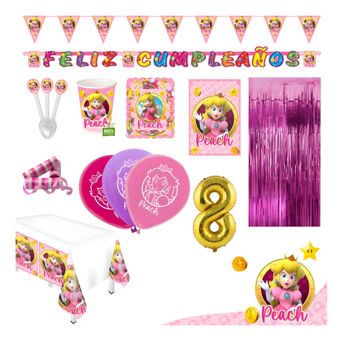 Kit Decoración Fiesta - Princesa Peach Super Mario Bros X36