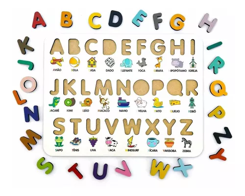 Jogo quebra cabeca alfabeto ilustrado pedagogico 3d brinquedo educativo  montessoriano