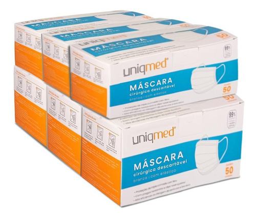 Máscaras Descartáveis Tripla Clipe Nasal Kit 300un Uniqmed